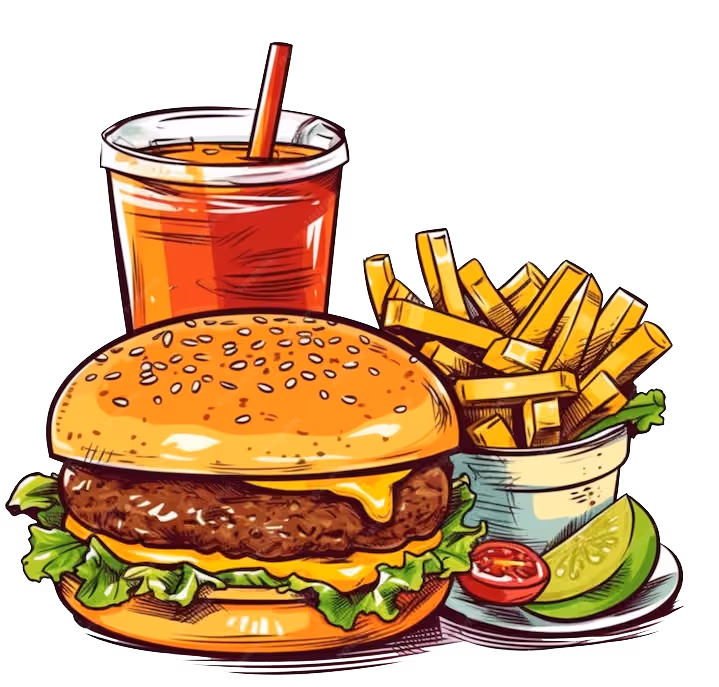 Combo hamburguesa, papas fritas y gaseosa
